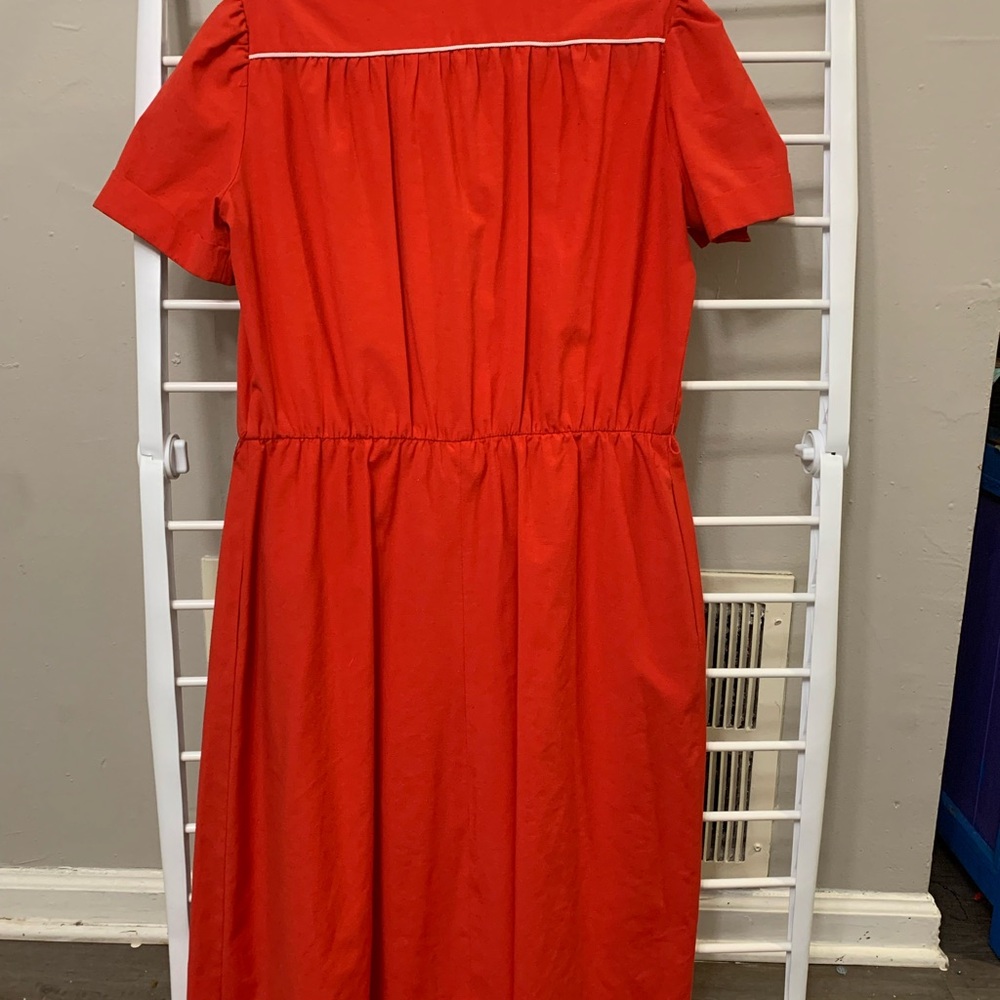 Vintage 50s Scarlet Midi Dress with Ivory Trim - Picture 4 of 6